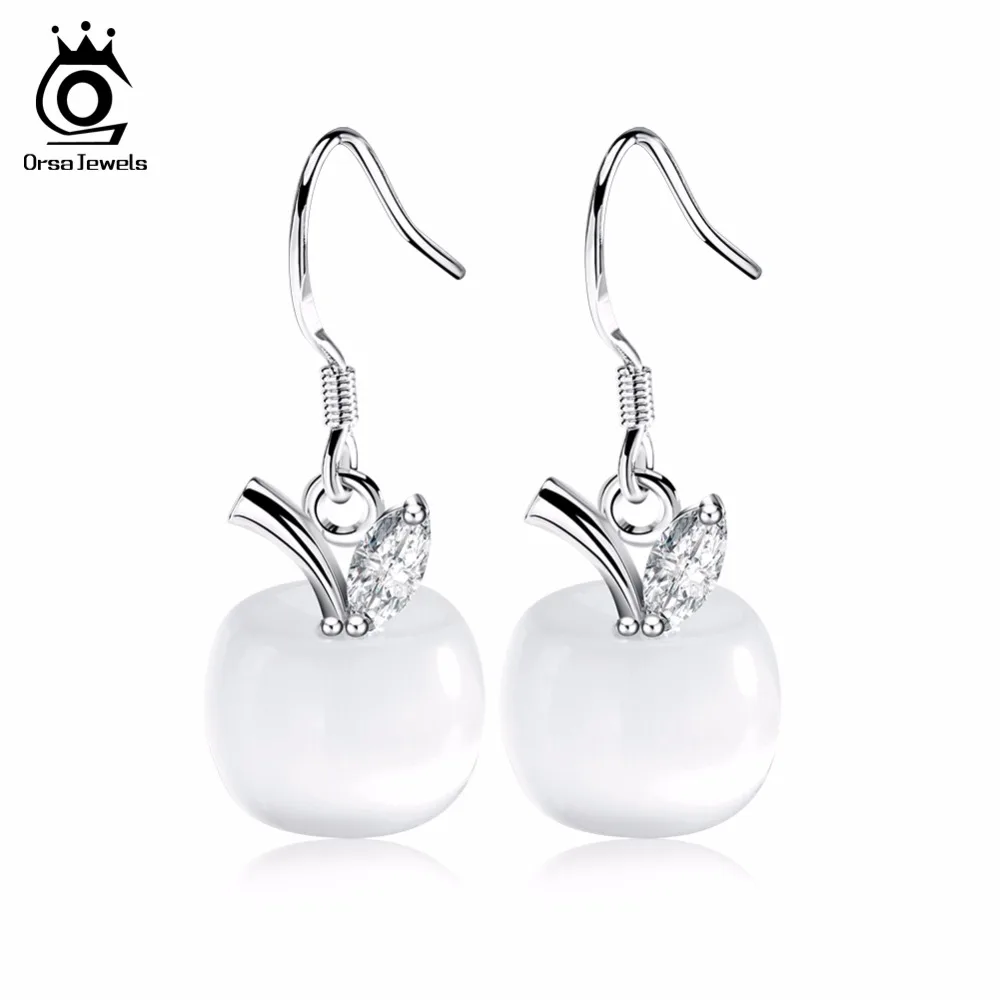 

ORSA JEWELS Apple Shape Fashion Earring Natural Cat's Eye Stone Austria Crystal Earring for Girls OE20