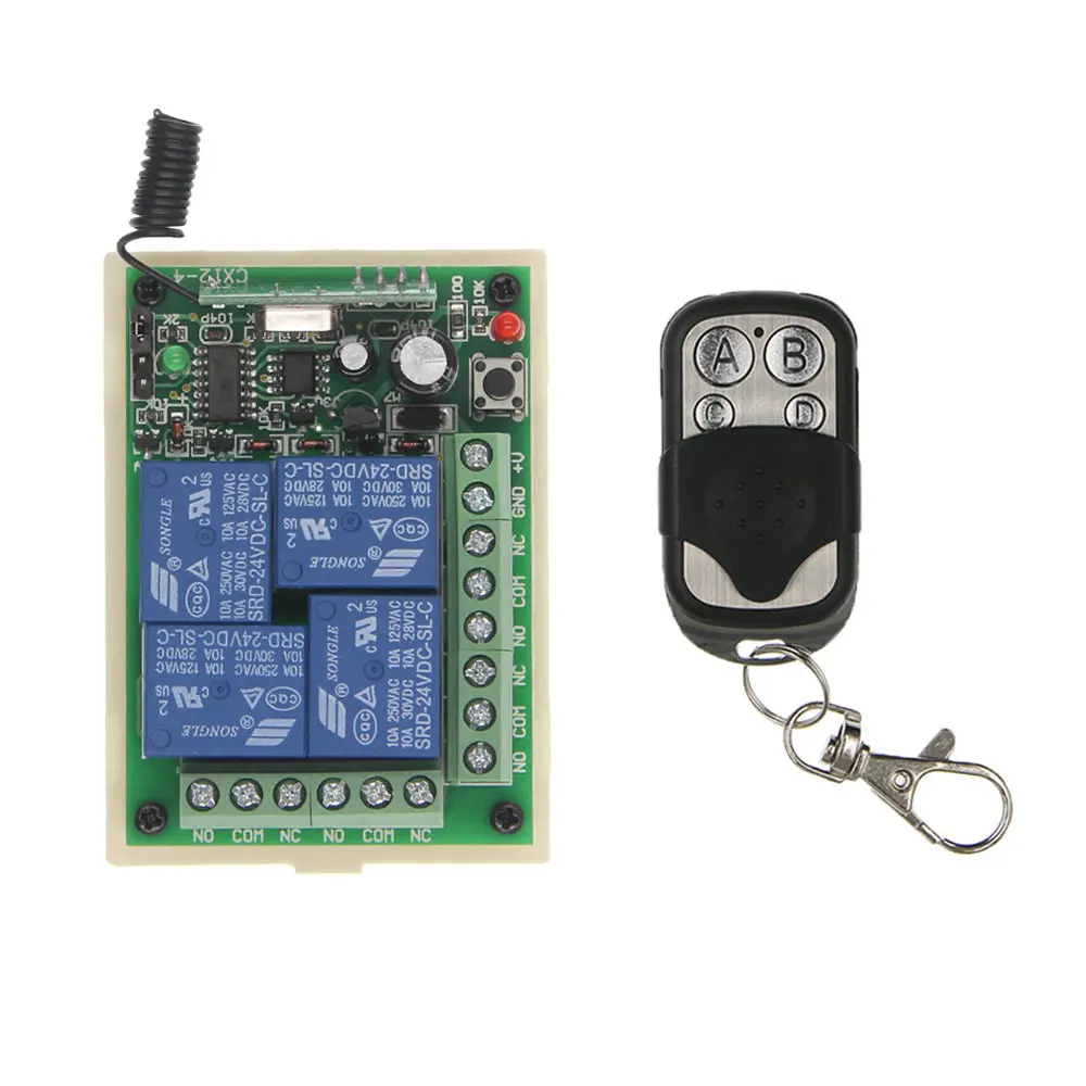 

Smart Home 4 CH 4CH Wireless Relay RF Remote Control Switch Transmitter Receiver DC 12V 24V 10A 315 /433 MHz