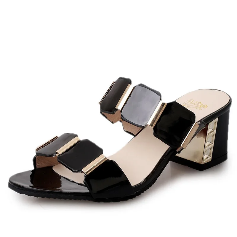 

Large Size 35-43 Women Slipper Fashion Sexy Summer Open-toe Woman Sandals Fish Mouth Mid Heel Slipper Gold Sequins Ladies Shoes