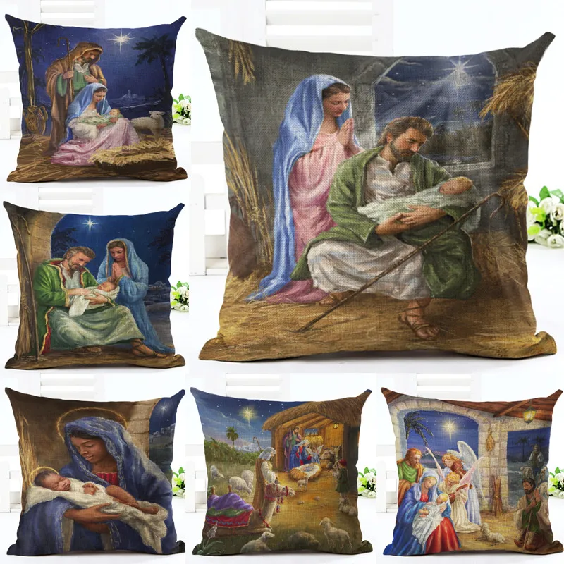 

Car-covers Store World Famous Painting Mary Jesus The girl With The Pearl Printed Throw Pillow Case 45*45cm Square Cushion Cover