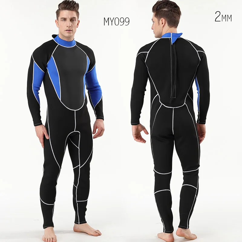 2mm Men Women wetsuit Long sleeved one piece Swimsuit neoprene Triathlon Diving suit Super Elastic Surf wet suit for cold water - Цвет: MY099