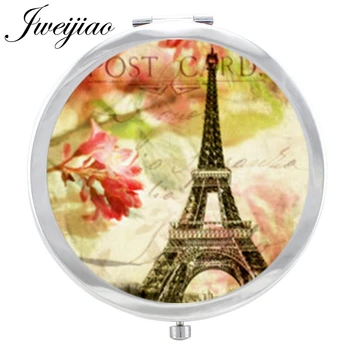 

JWEIJIAO Eiffel Tower Glass Cabochon Makeup Mirror Paris France Floding Round compact Hand pocket Magnif Mirror espejo