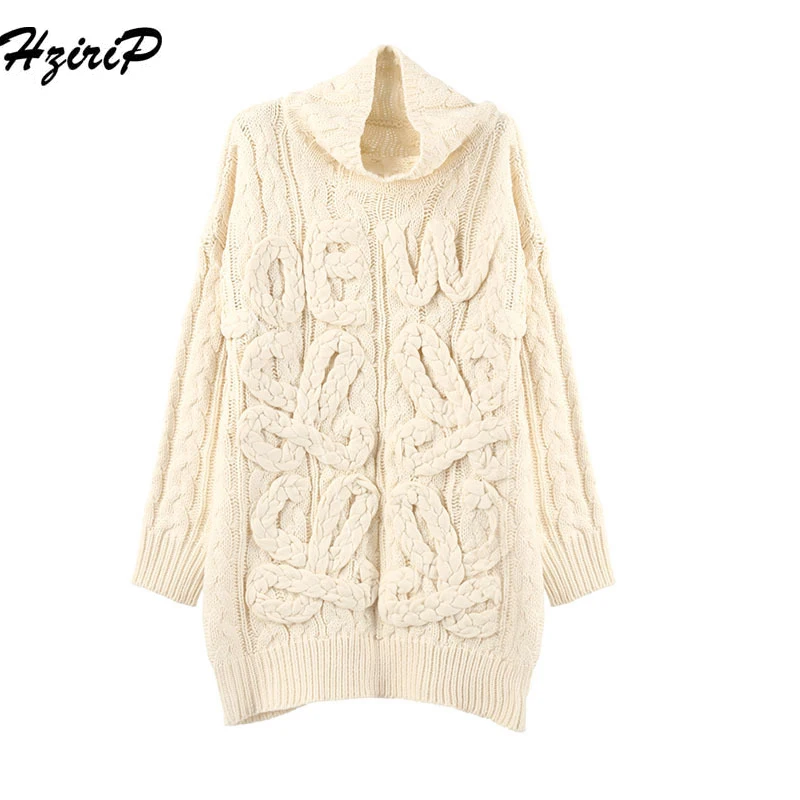 

HziriP 2018 Autumn Winter Korea Stylish Comfortable Casual Knitted Female Turtleneck Pullover Loose Sweaters Simple 2 Colors