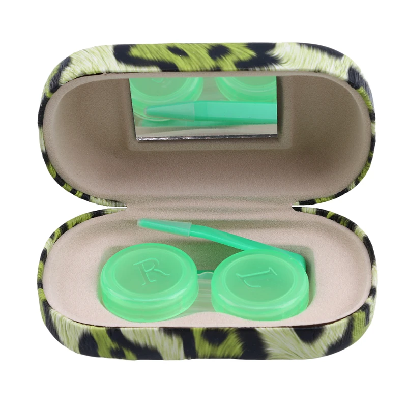 Леопардовый металлический чехол для контактных линз с зеркалом портативный контейнер ПУ-держатель коробка для линз для женщин и девочек чехол для контактных линз