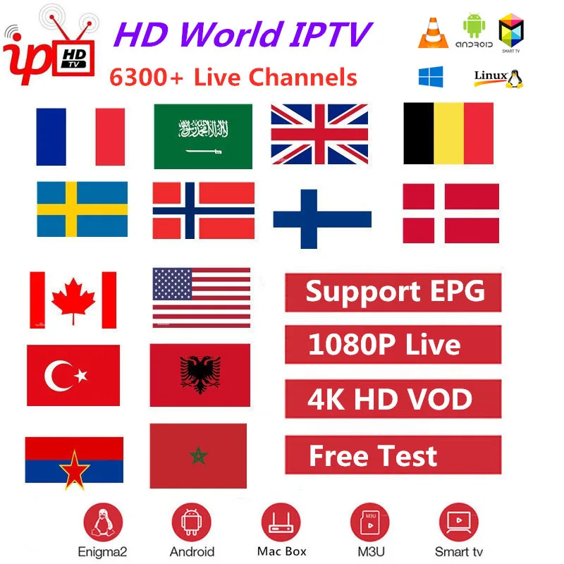 

Europe IPTV Subscription 6300+Channels Live TV UK Belgium Sweden France Arabic Canada IPTV Code M3U 4K HD Smart TV Box Android