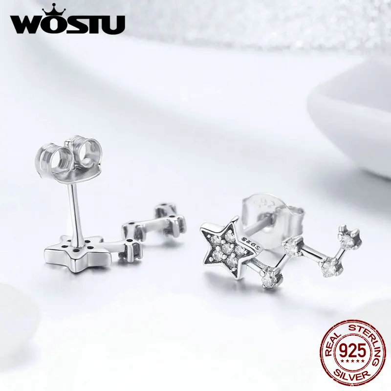 WOSTU 100% Стерлинговое Серебро 925 пробы Ослепительная крошечная звезда серьги