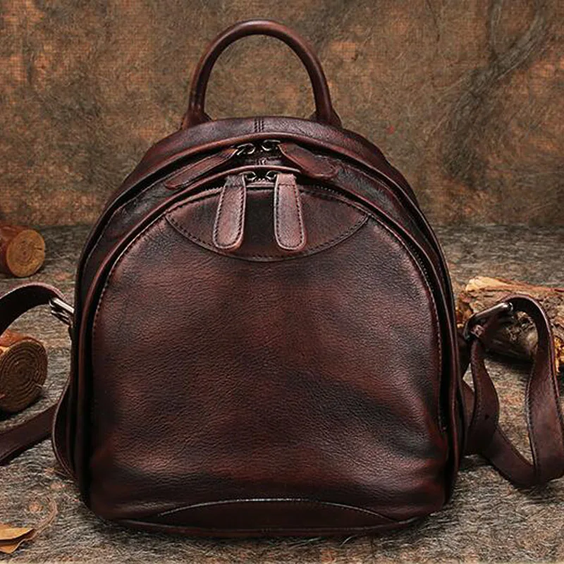 Путешествия открытый рюкзак из натуральной кожи Женский сумки на плечо ручной работы кожаный рюкзак женский двойной рюкзак на молнии