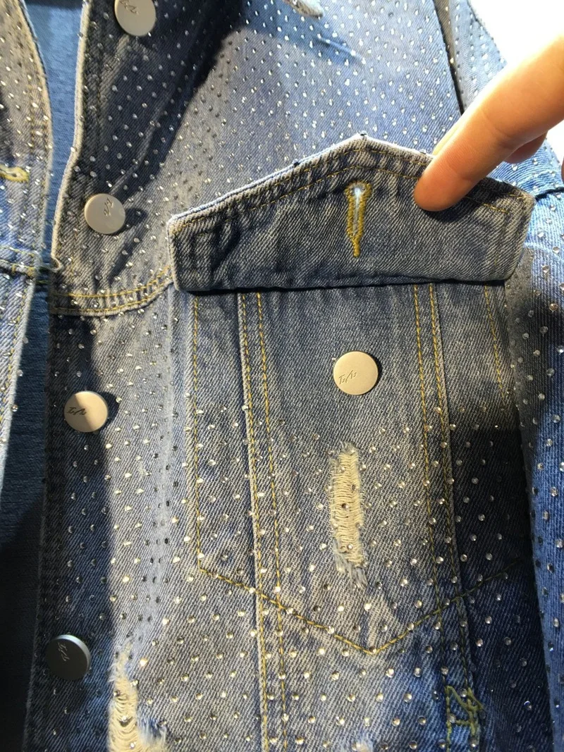 Jeans Courte En Forage Mince Lourd Femmes Printemps Manteau Denim Dames Cloutés À Nouveau Repasser De 2019 Lâche Bleu Trous Veste Vestes zWPqwBZqx