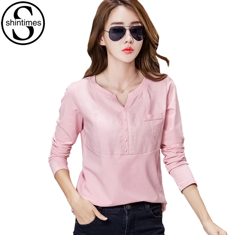 Shintimes сорочка Femme рубашка с длинным рукавом для женщин розовый Blusas Mujer De Moda 2018 s Топы и блузки плюс размеры Корейская одежда