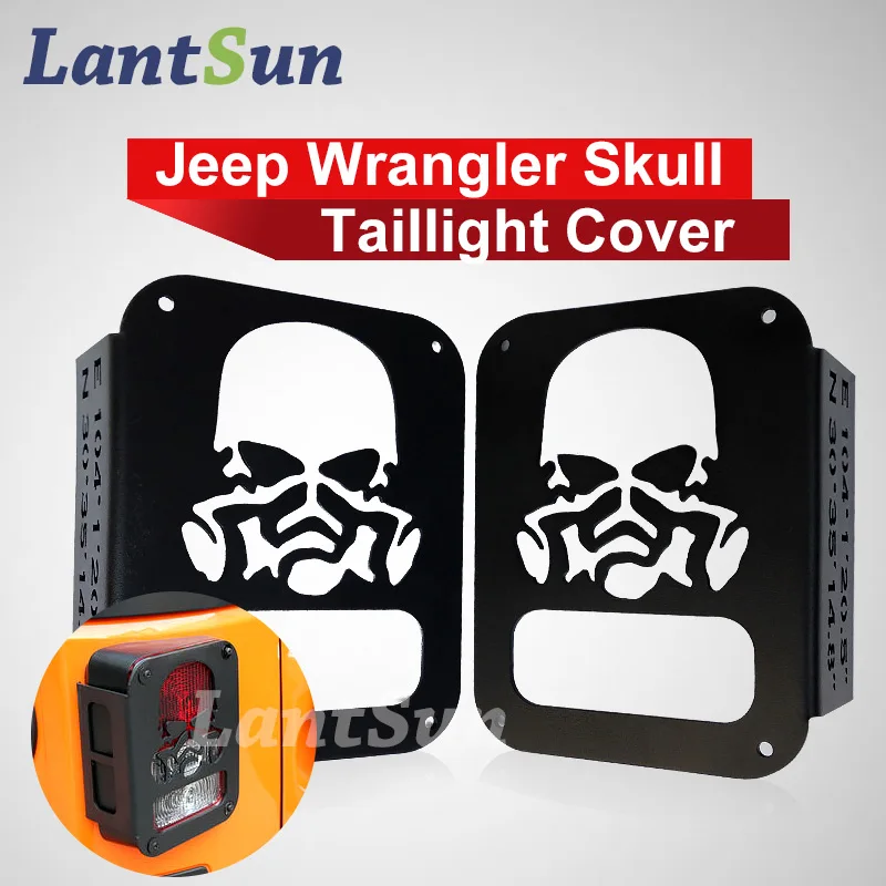 

Pair Black Rear Taillights (Tail Light) Cover Light Guard " Skull Mask " 2007 - 2017 for Jeep Wrangler JK Unlimited