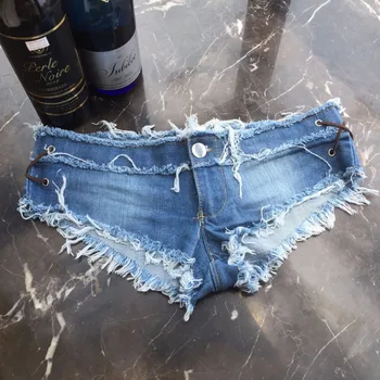 

Blue Micro Mini Shorts with Low Waist 2020 Spring Summer Denim Shorts for Women Cuissard Thong Jeans Bermudas Feminina Pantalon