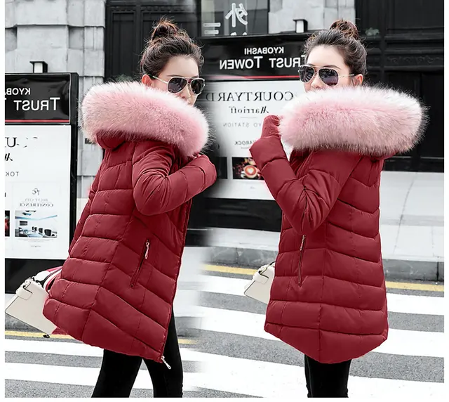womens winter jackets and coats 2018 Parkas for women 4 Colors Wadded Jackets warm Outwear With a Hood Large Faux Fur Collar -