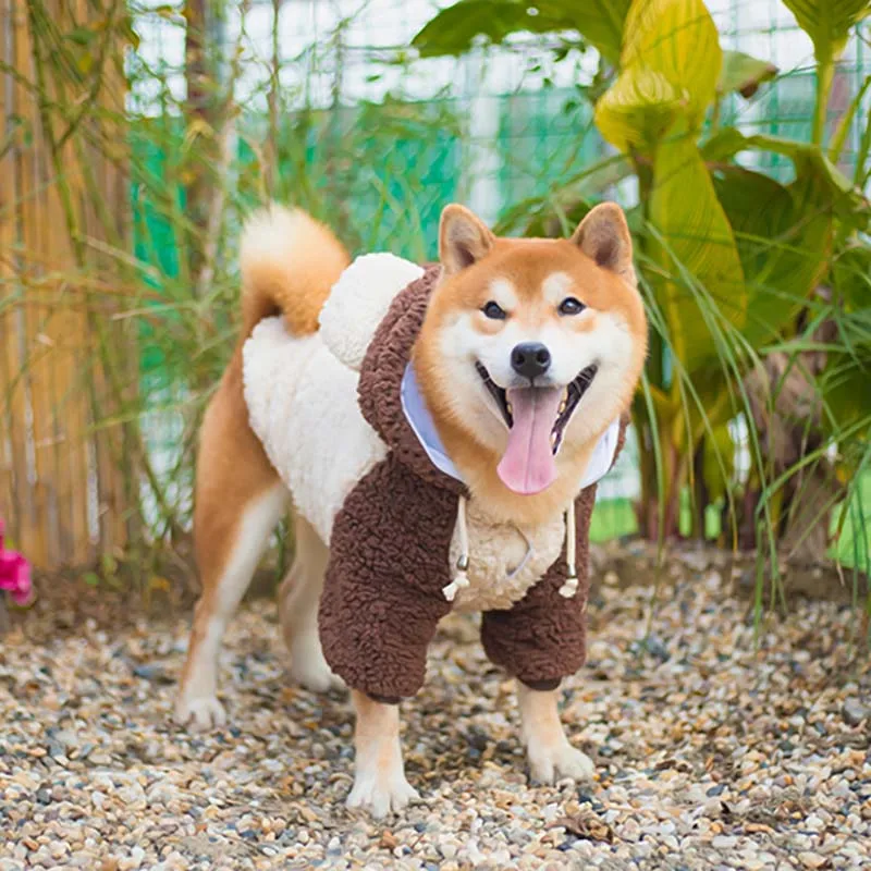 Забавный костюм медведя на хеллоуин для больших собак, куртка, пальто, зимний теплый флис, зимний золотистый ретривер, Питбуль, одежда для собак, толстовка с капюшоном
