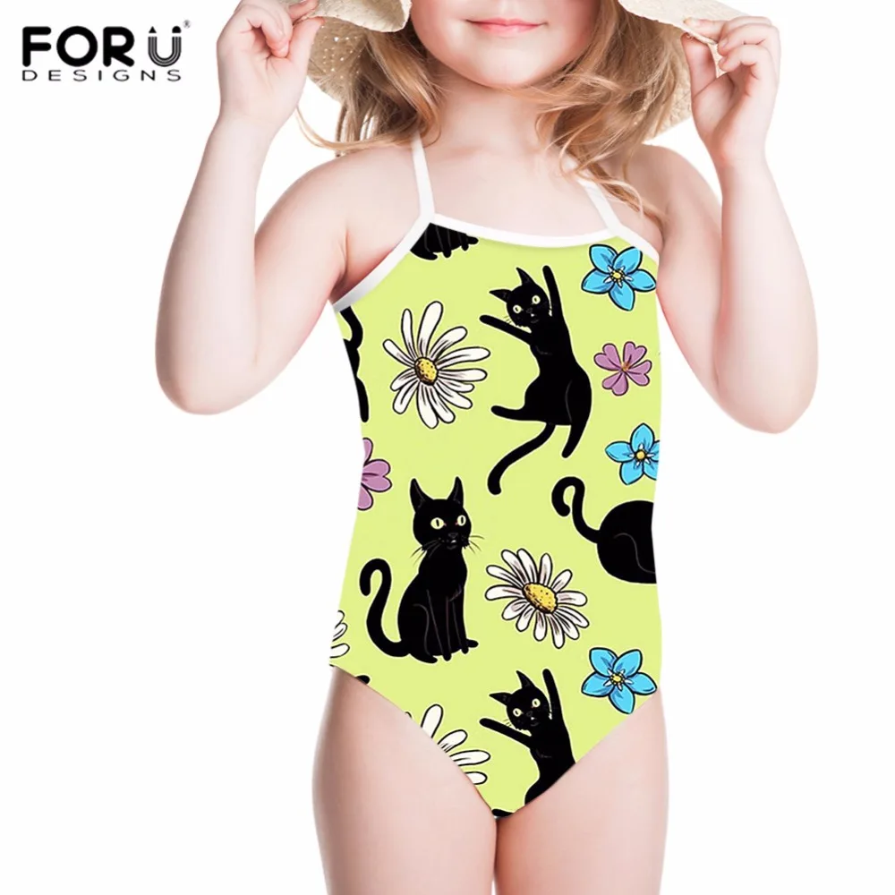 

FORUDESIGNS Kid Swimsuit One Piece Children Swimwear Kawaii Flowers Cats Printing Girls Swimsuits Cartoon Bathing Suit Beachwear