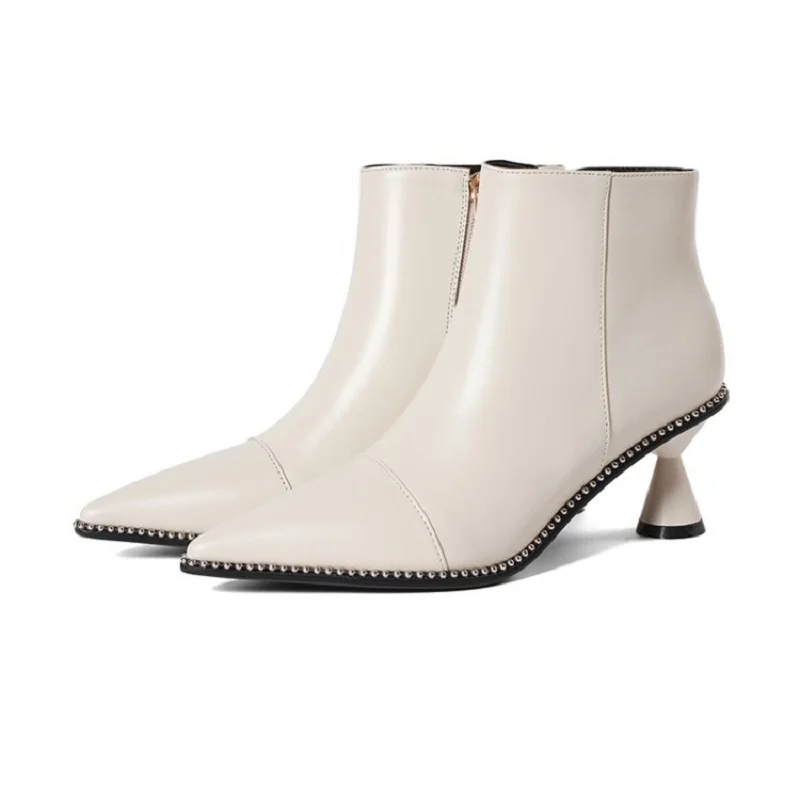 

2019 autumn and winter new pointed high-heeled short Martin boots fashion women's booties beige 0307