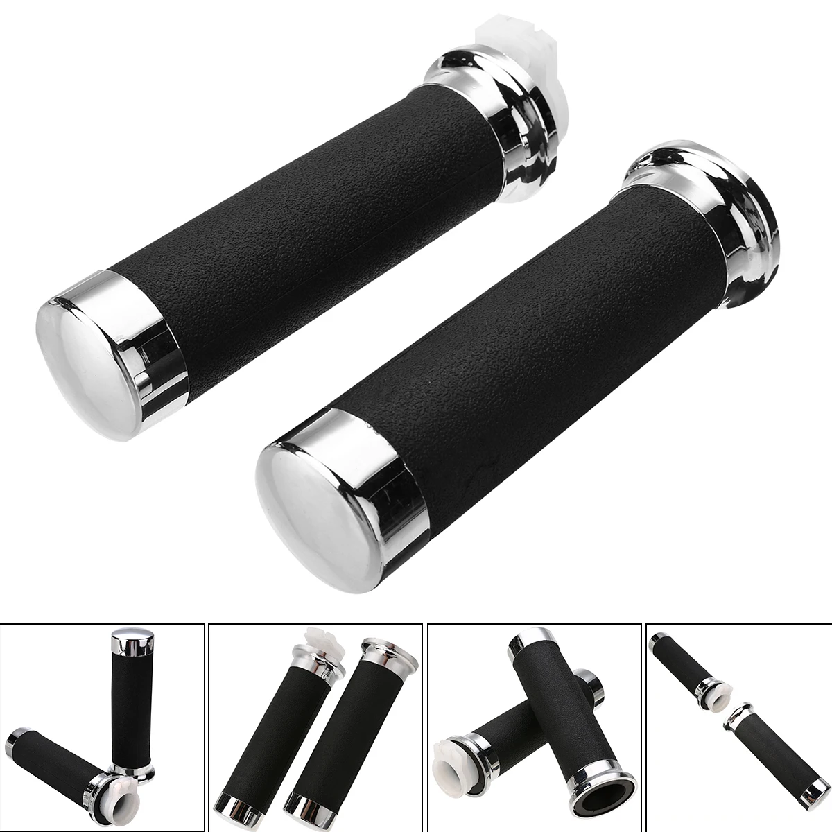 Mayitr 1 Pair 25mm Motorcycle Handlebar Hand Grips Black And Sliver Rubber Plastic Handle Bar