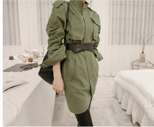 Autumn Women's Windbreaker Long Sleeve Adjustable Waist Vintage Slim Bodycon Trench Female Coat Korean Fashion Clothing