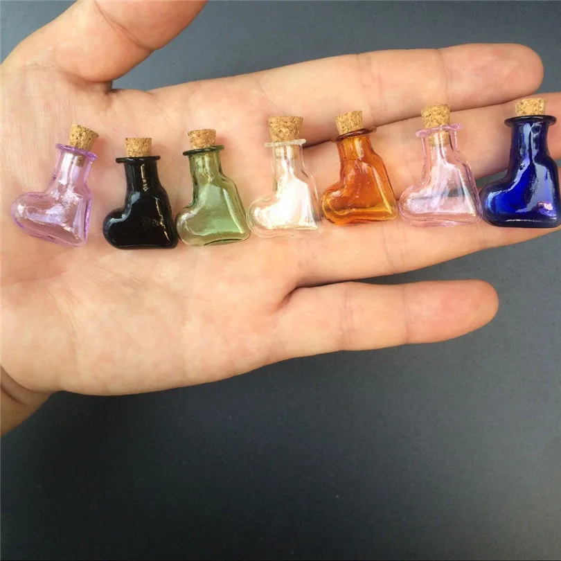 Mini Glass Pendant Bottles With Cork Little Colors Art Bottles Handmade Hearts Gift Cute Bottles Mix 7Colors7
