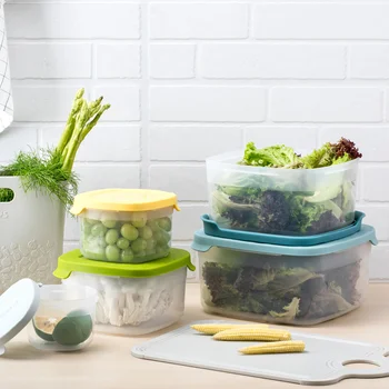 

5pcs/set Transparent Sealed Storage Box Heat- Resistant Silicone Food Container Fruit Organizer Kitchen Accessories