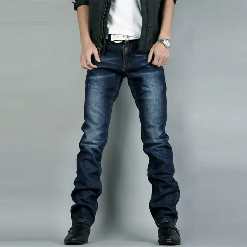 Новые Зимние флисовые повседневные джинсы стрейч прямые узкие джинсы модные однотонные теплые джинсы классические брюки темно-синие