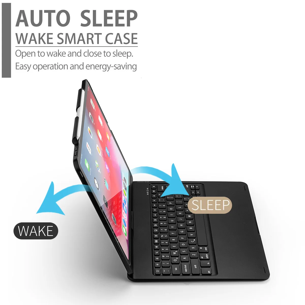 For iPad Pro 12.9 Inch Tablet Case USA Keyboard Smart Cover 360 degree rotating Bluetooth Keyboard Smart Sleep Tablet Case