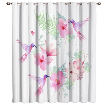 

Delicate Tropical Flowers and Hummingbirds Window Treatments Curtains Valance Room Curtains Large Window Living Room Bathroom