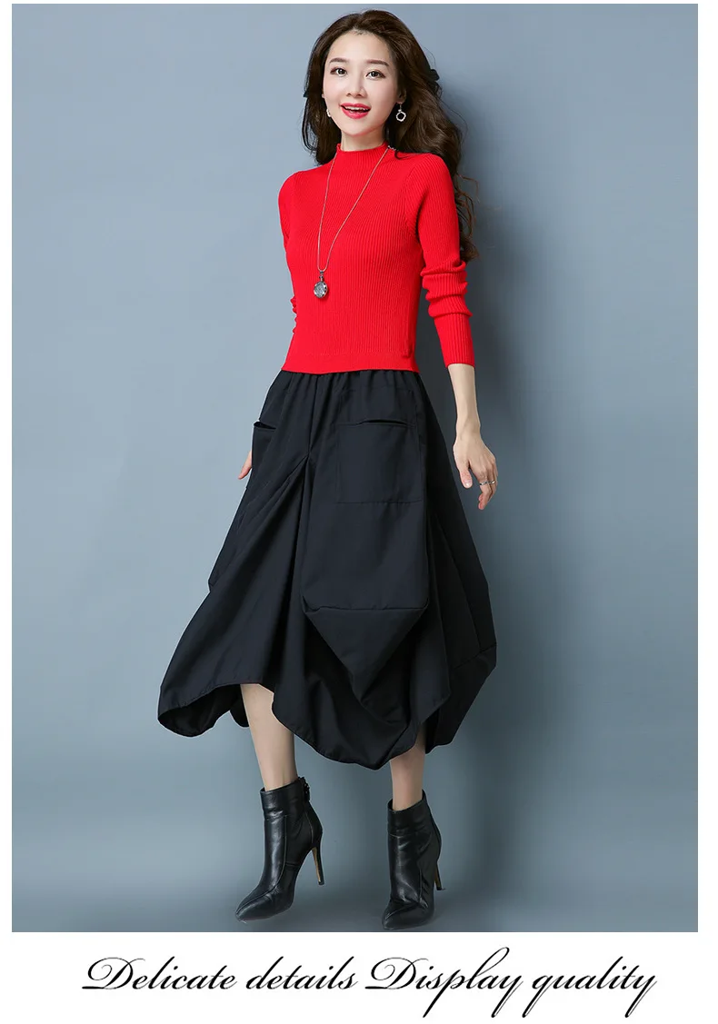 Для женщин Платья-свитеры Весна Модный пуловер в стиле пэчворк с длинными рукавами водолазка тонкий трапециевидной формы вязаное платье женщина 109-115