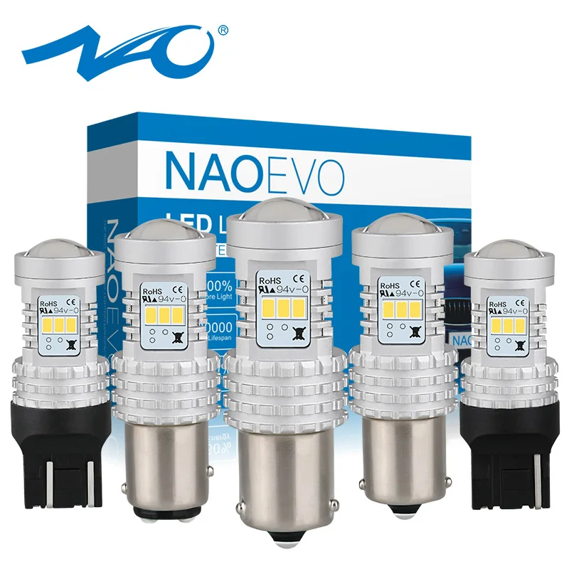 

NAO P21W PY21W led T20 W21/5W P21/5W 7443 7440 LED 6W High Power Auto DRL 1157 White 1400LM W21W Red 12V BAY15D BAU15S Amber