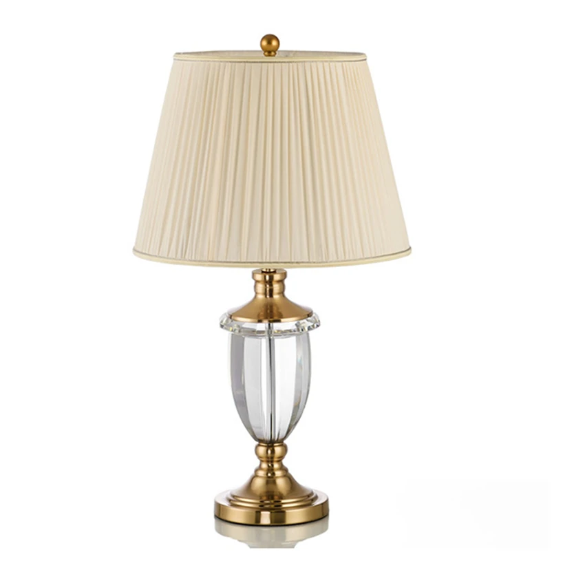 

American Retro Crystal LED Table Lamp Fabric Lampshade Bedroom Bedside Lighting Table Light Living Room Deco Desk Lamp Luminaire