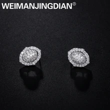 WEIMANJINGDIAN Новое поступление овальной формы микро проложить кубический цирконий CZ Кристалл серьги гвоздики для женщин или девочек в серебряном цвете