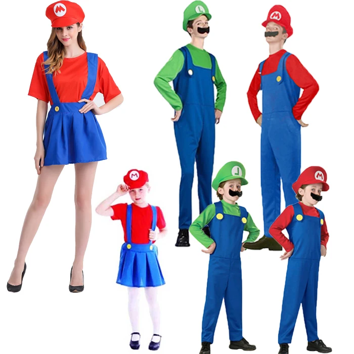 

Adults and Kids Super Mario Bros Cosplay Costume Set Children Halloween Party MARIO & LUIGI Costume For Kids Gifts