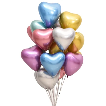 

10pcs 12inch Heart Glossy Metal Pearl Latex Balloons Thick Chrome Metallic Colors Air Balls Globos Birthday Party Decor