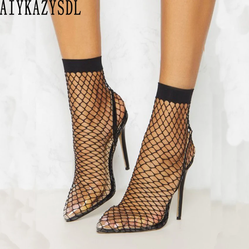 AIYKAZYSDL Women Summer Bootie Ankle Boots Cut Out Mesh Net Clear Pumps ...