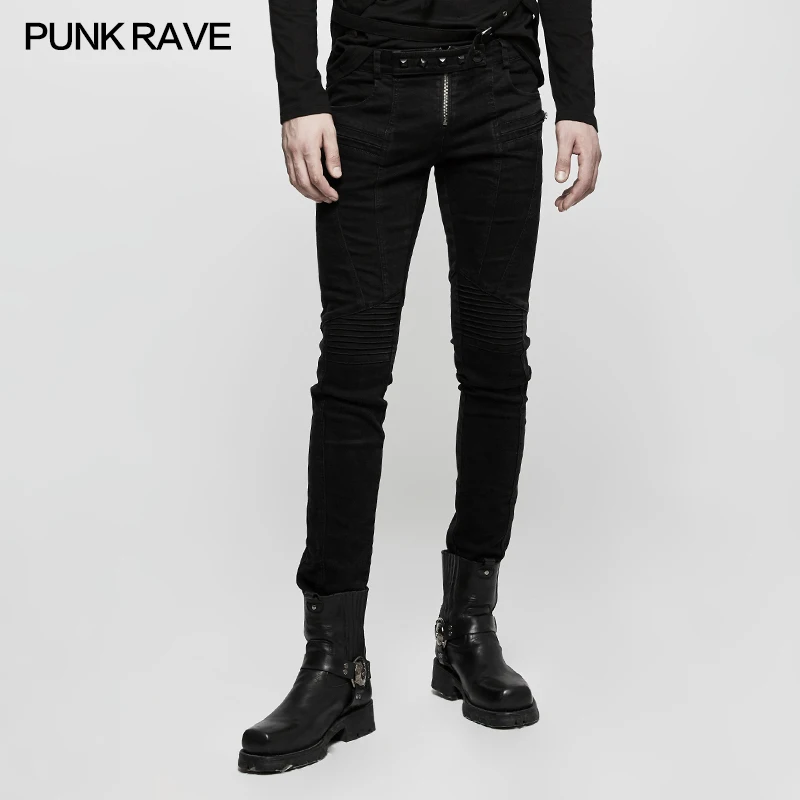 

PUNK RAVE Mens Punk Pants Cool Heavy Punk Casual Streetwear Hip Hop Personality Pencil Pants Jeans for Men