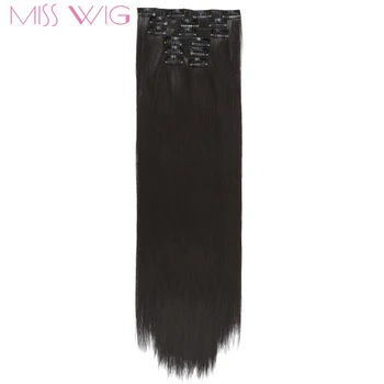 

MISS WIG 16 Clips in Hair Extension Synthetic Hair Clips in Hair Extension Long Straight Hair 24" 140g Black Brown Blonde Color