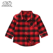 Лидер продаж; модные рубашки в клетку; Детские топы с длинными рукавами и карманами на пуговицах для мальчиков и девочек; Повседневная рубашка с отложным воротником