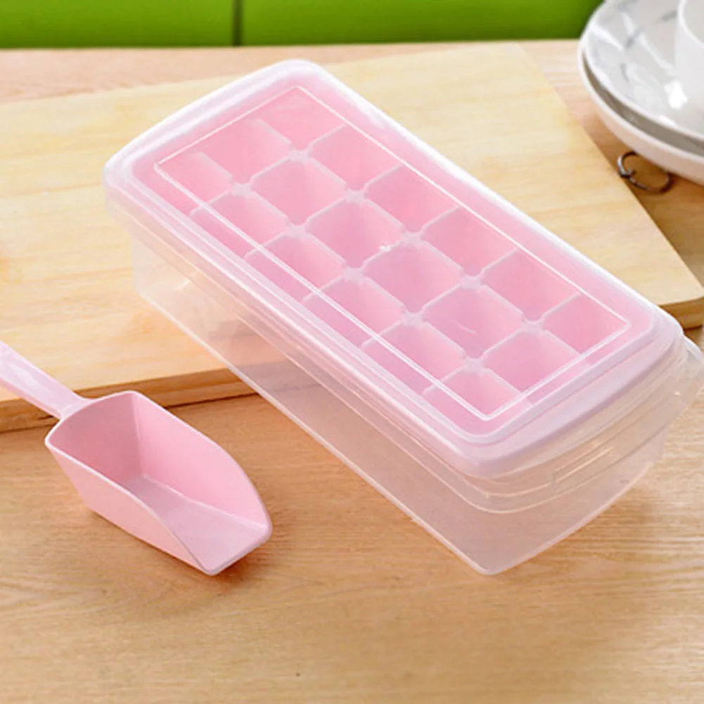 

12/18 Grids Plastic Maker For Freezer Rectangular Ice Mold Nontoxic Cover DIY Storage Box Easy Out With Scoop Odorless