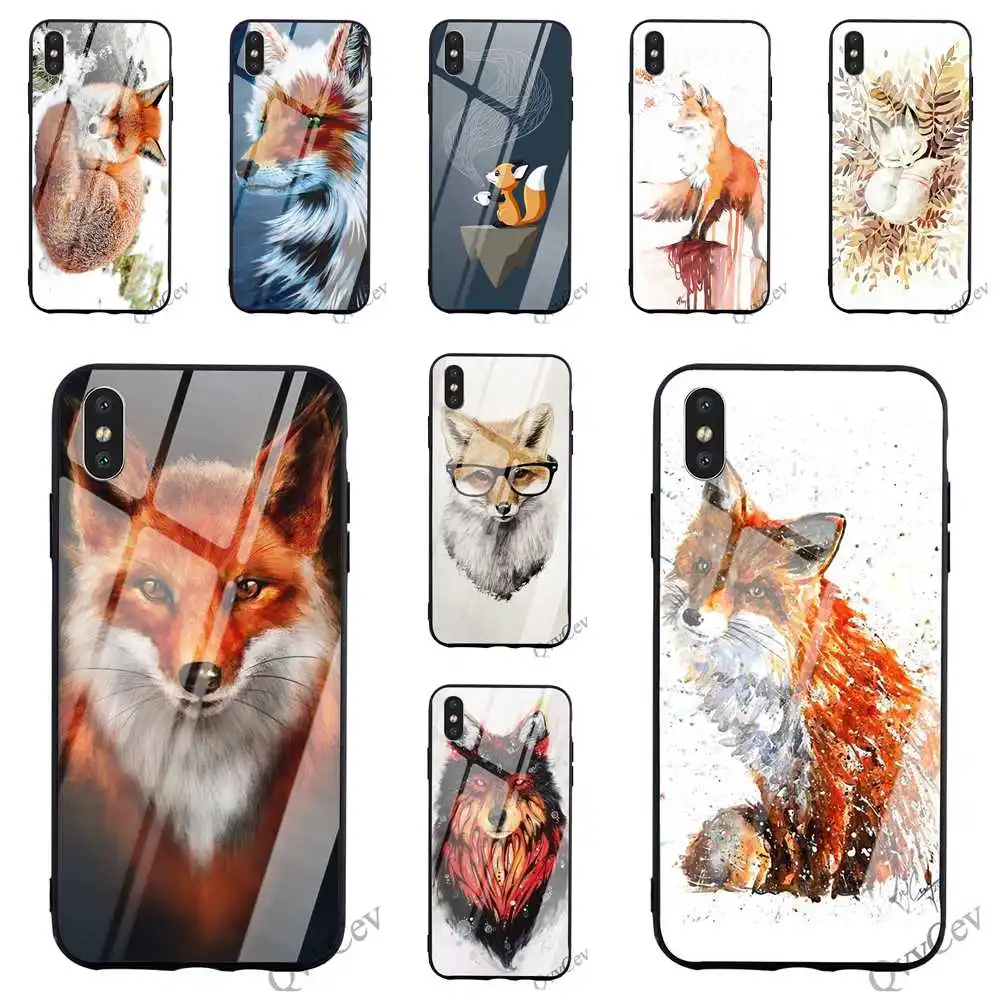 

Shockproof Fox Snow Tempered Glass Phone Cover for iPhone Xs Max Case X 6 6S XR 8 Plus 7 5S 5 SE Shell