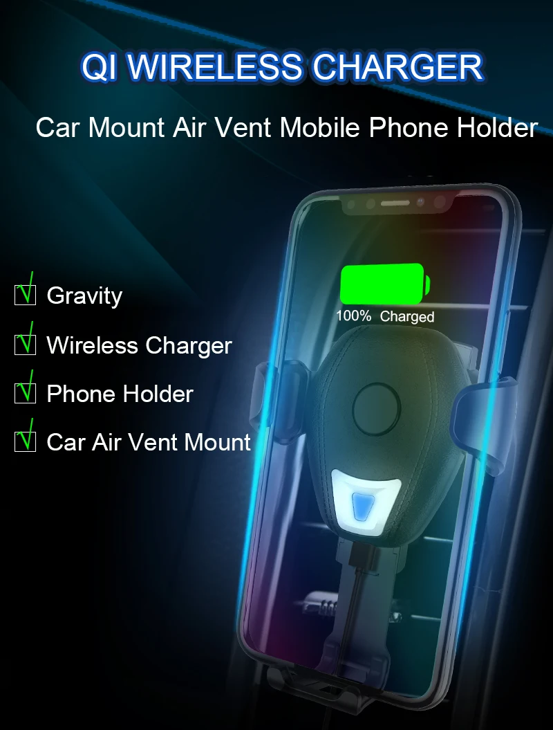 Беспроводное зарядное устройство XMXCZKJ, держатель для мобильного телефона, крепление на вентиляционное отверстие, крепление с зажимом, поддержка для iPhone X 8 XR, с зарядкой, подставка для смартфона в автомобиле