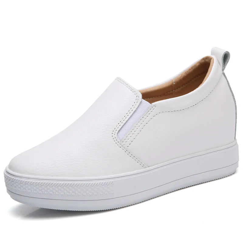 

Genuine Leather Sneakers Women Flats White Shoes Platform Woman Casual Shoes Thick Heels Spring Autumn Female Plus Size