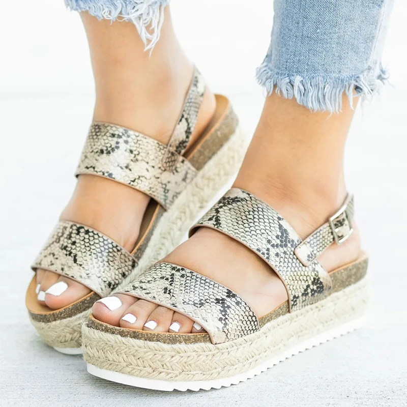 Woman Sandals 2019 Summer Platform Sandals For Women Shoes Casual Fashion Straw Cake Thick Bottom Toe Roman Wind Flat Sandals