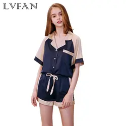 Новые пижамы для женщин комплект одежда с короткими рукавами имитация шелковые пижамы женские летние шорты с короткими рукавами из двух