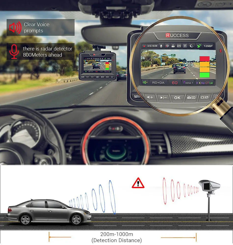 Ruccess Car DVRs 3 in 1 Radar Detector Dual Lens Full Hd 1080P Car Dvr 1296P Car Camera GPS Video Recorder Anti Radar Dash cam12