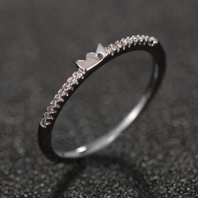 

New Delicate Jewelry Micro Pave Zircon Crown Thin Finger Ring Cute Bowknot Rings for Women wedding Christs Gift Party Jewelry