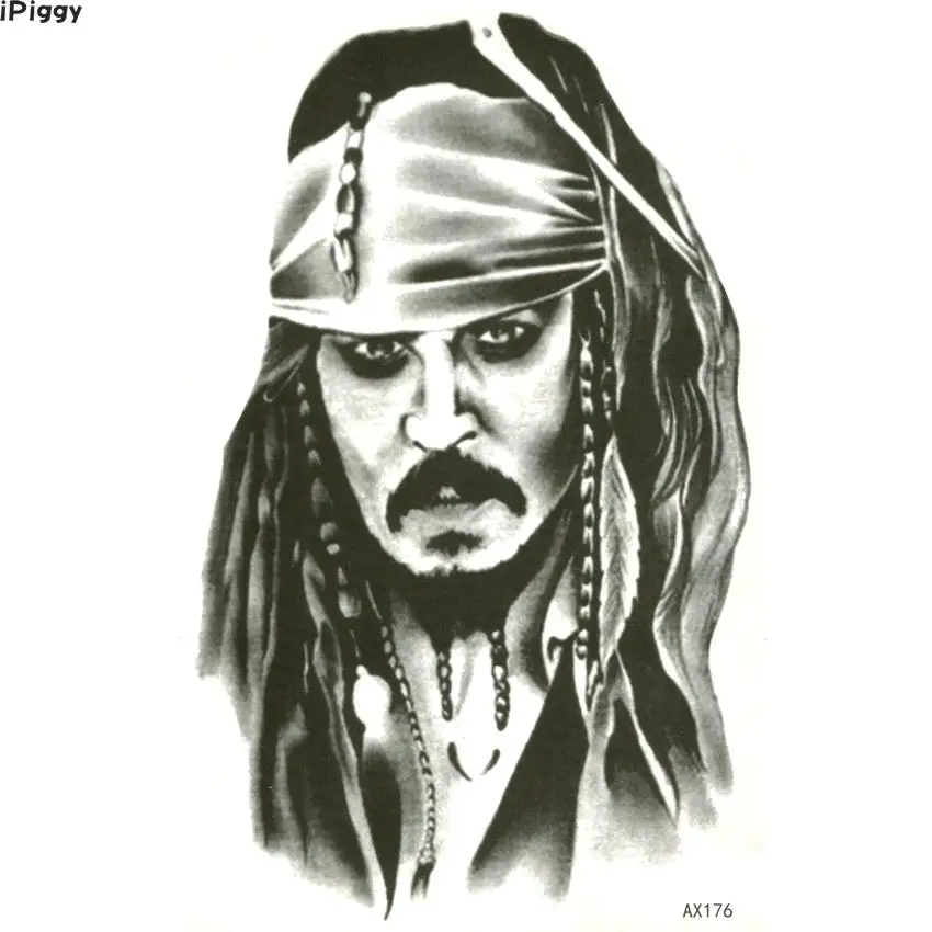 Водостойкая Временная тату-наклейка iPiggy Captain Jack Sparrow Пираты Карибского моря тату