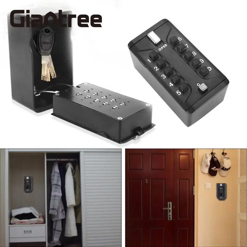 

giantree KS006 Storage Organizer Boxes With 4 Digital Wall Mounted Keys Hook Metal Alloy Portable Key Safe Box Storage Money