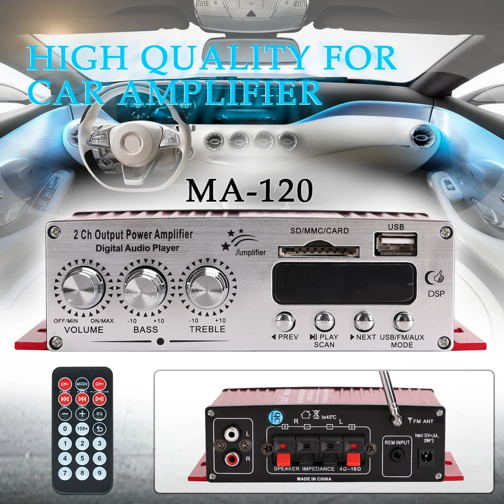 Kinter MA-120 мини Hi-Fi усилитель аудио 2 канала DC12V с fm-антенной и USB SD