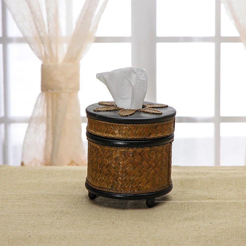 

Southeast Asian box wood round paper boxes Thailand imported bamboo rattan Home Furnishing decorative bag mail box