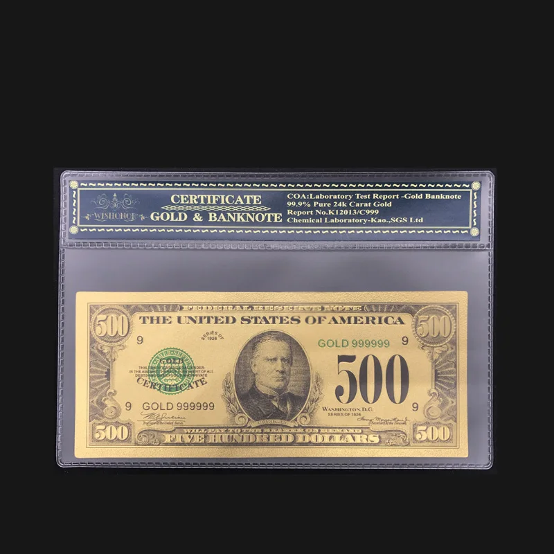 

America 24k Gold Banknotes US 500 Dollar Banknotes in 24k Gold Fake Paper Money With COA Frame For Collection