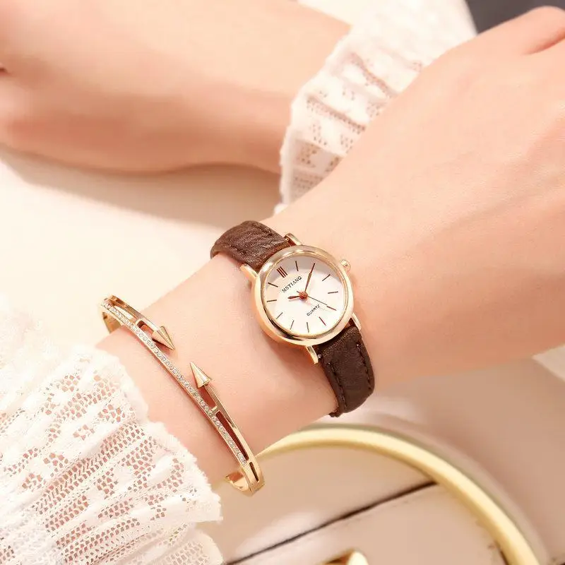 Минималистичные простые Стильные женские ультра тонкие кварцевые часы золотые кожаные женские изысканные повседневные наручные часы женские маленькие часы - Цвет: Brown White